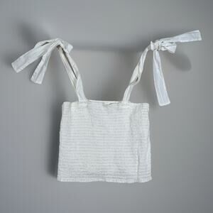 Xirena Top Tank White Cotton Smocked Cropped Women's Size XS